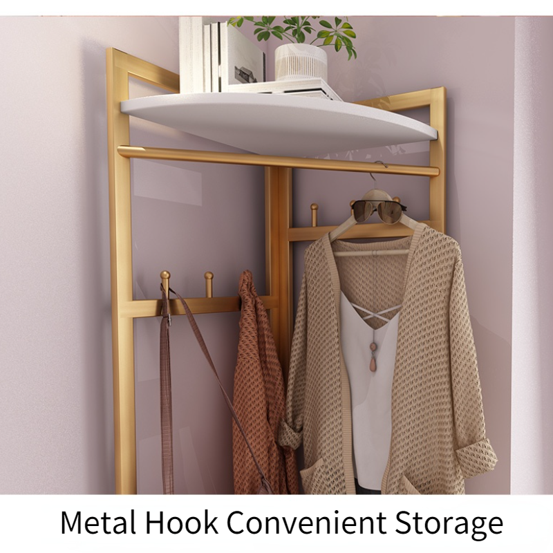 Factory Direct Storage Wooden Partition Coat Rack Stand Shelf Corner Metal Hanger Clothes Rack