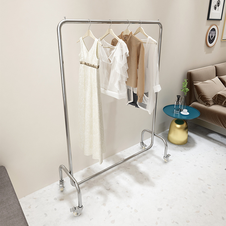 Hot Sale Commercial Stainless Steel Garment Rack  with Wheels Coat Rack  Mall Showroom