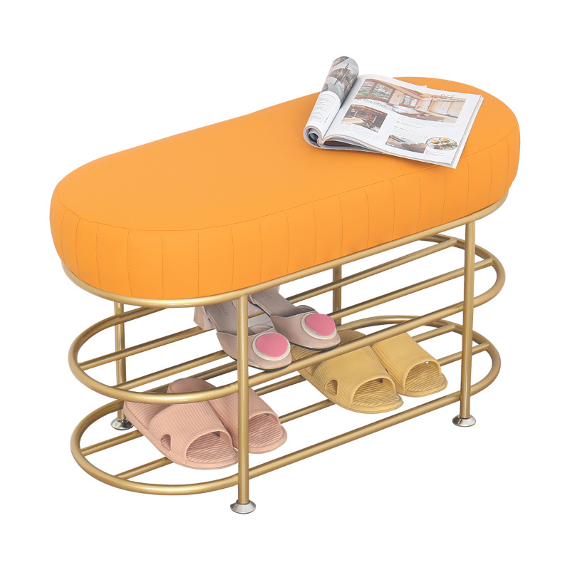 2022 Hot sell Manufacturer Modern Metal Velvet Bench Shoes Changing Stool Shoe Rack Sitting Stool Integrated