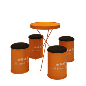 Commercial Household Minimalist Industrial Style Metal Oil Drum Table and Chairs Set Cafe Restaurant Bar