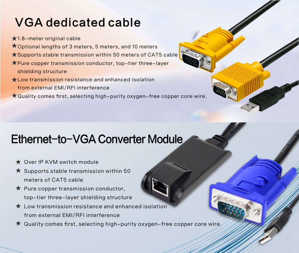 16 ports FHD VGA 1U Rackmount Support Cascade OSD Hotkey Remote Control VGA over IP KVM Switch