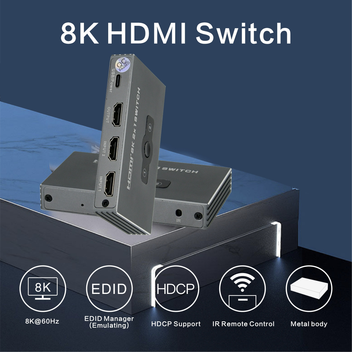 8K HDMI2.1 3D IR HDR HDCP2.3 2x1 HDMI Switch