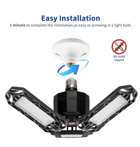 Led high bay adjustable 3 panel folding super bright fixture parking deformable led garage light