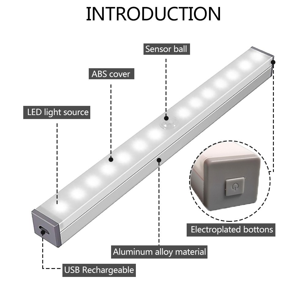 Battery Powered Security Cabinet Lighting 10 Led Motion Sensor Closet Light