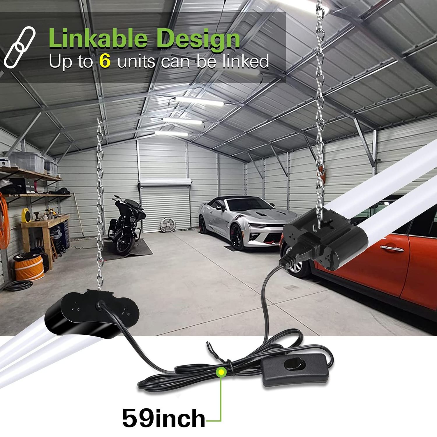 Linkable LED Shop Light for Garage, 4400lm, 4FT 42W Utility Light Fixture, 5000K Daylight LED Workbench Light W/Plug