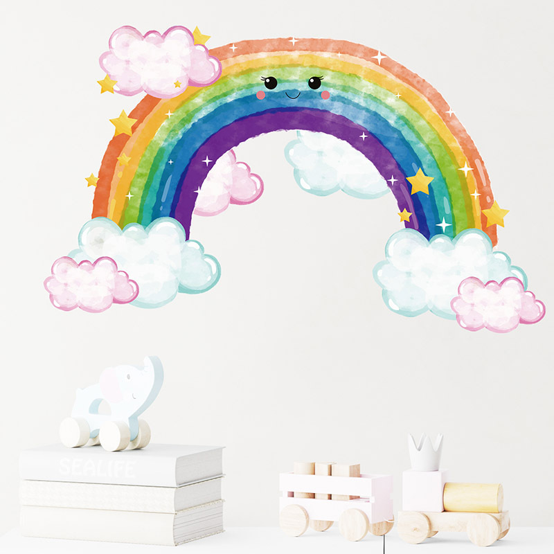 Cartoon Pastel Rainbow Clouds Custom Name Wall Decal Girl Nursery Removable Vinyl Wall Sticker Kids Bedroom Home Decor Gifts