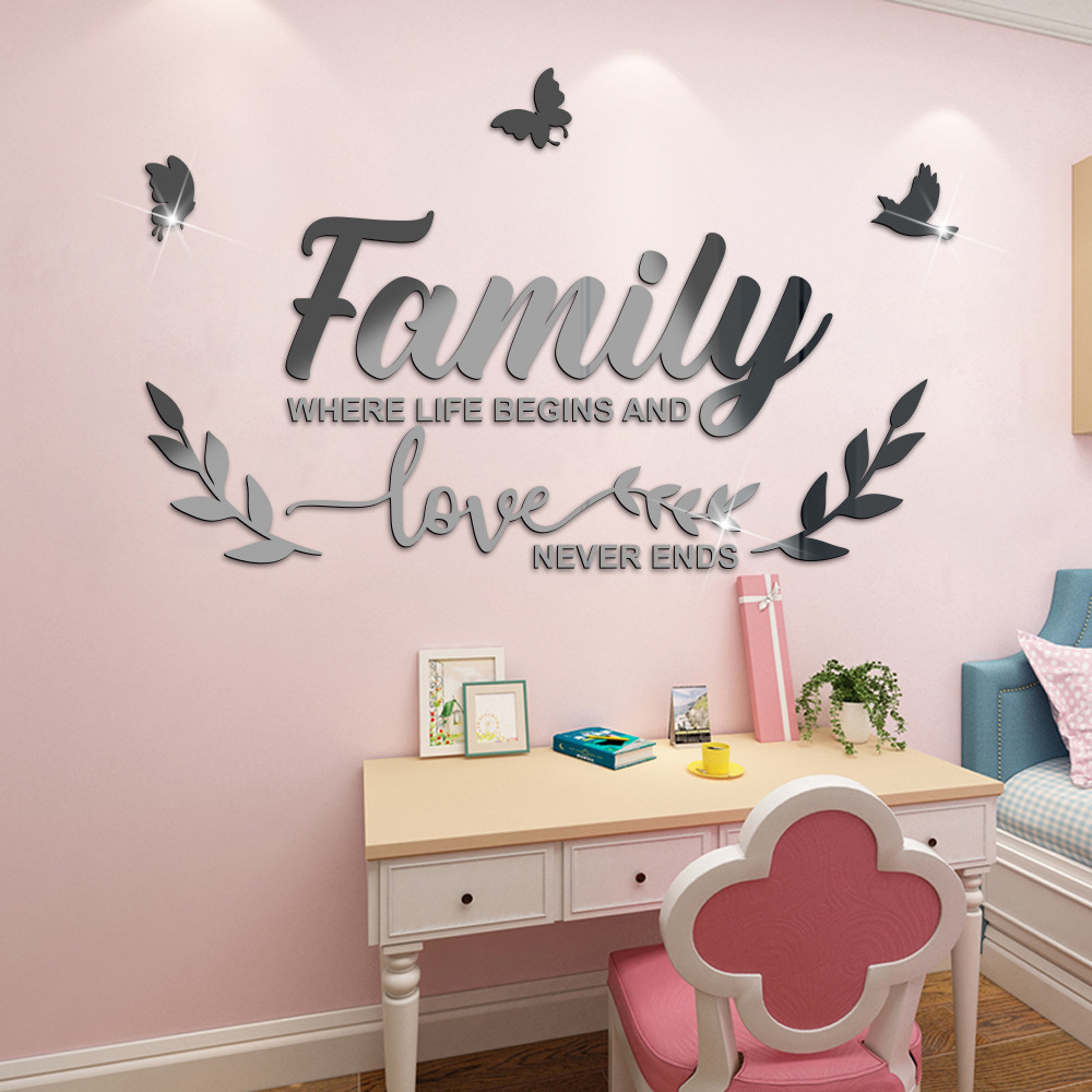 3D Wall Sticker Home Decor Family Butterfly Branch Combination Acrylic Mirror Sticker Mirror Wall Sticker Living Room Decor