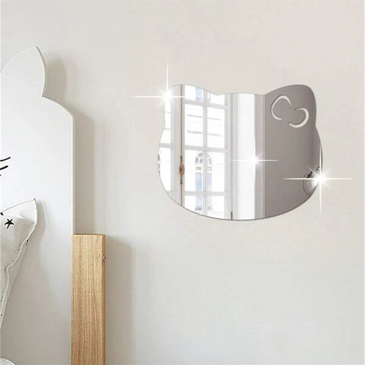 1Pc Cartoon Cat Shaped Mirror Wall Stickers  Cute Creative Self Adhesive Decorative  Removable Art  for Living Room Bedroom