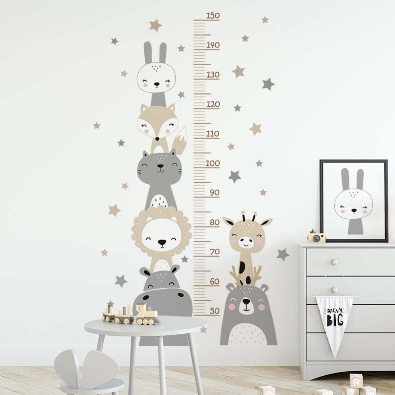 Baby Height Measurement Stickers Home Decor Cartoon Animals Smiley Animal Nursery Wallpaper Art Decals for Kids Room Decoration