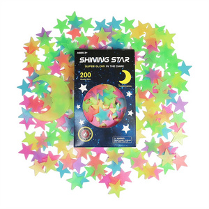 Glow in The Dark Luminous Stars Wall Stickers for Ceiling  Adhesive 200pcs 3D Glowing Stars and 1pc Moon for Kids Bedroom Decor