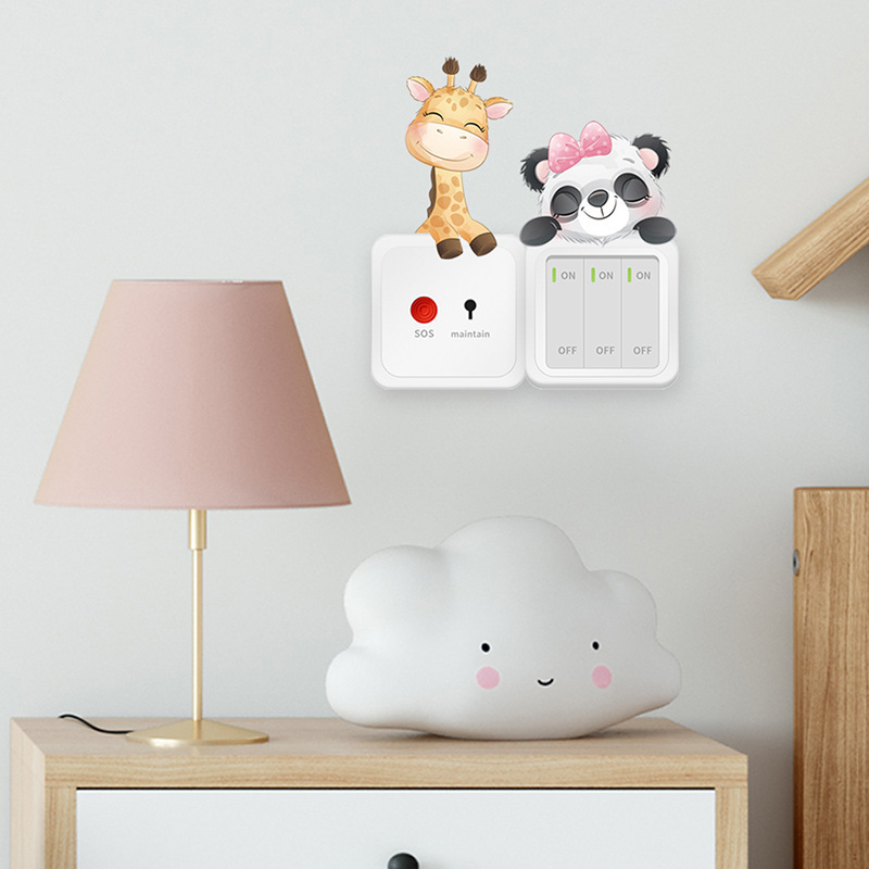 4pcs/set Switch Stickers for Kids Room Cartoon Elephant Rabbit Panda Giraffe Wall Decals Power Socket Stickers Baby Room Decor