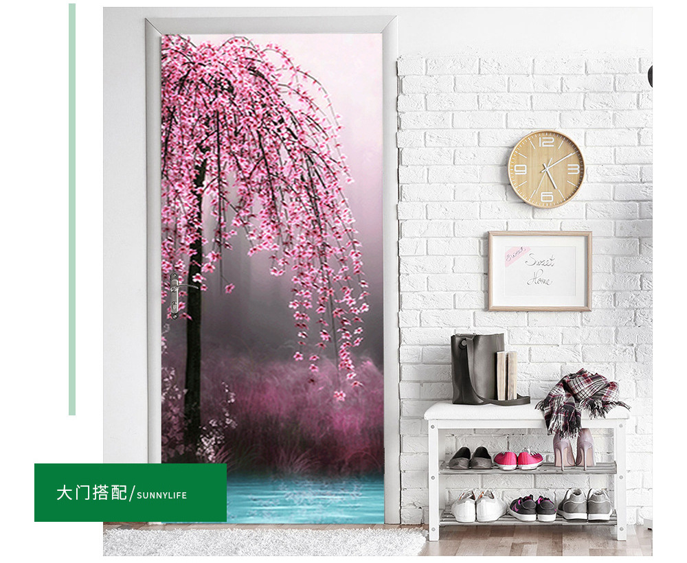 PVC Wallpaper 3D Door Sticker Natural Scenery Poster Kitchen Bedroom Home Design Decor Mural Self Stick DIY Wall Decals 2pcs/set