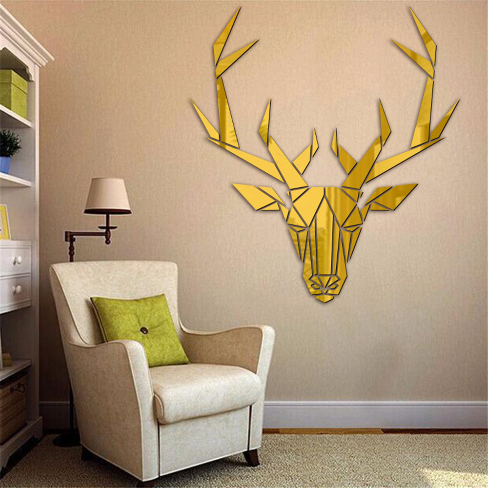 3D Deer Head Mirror Wall Sticker DIY Multiple Sizes Acrylic Mirror Stickers Mural Removable Art Decal Living Room Bedroom Decor