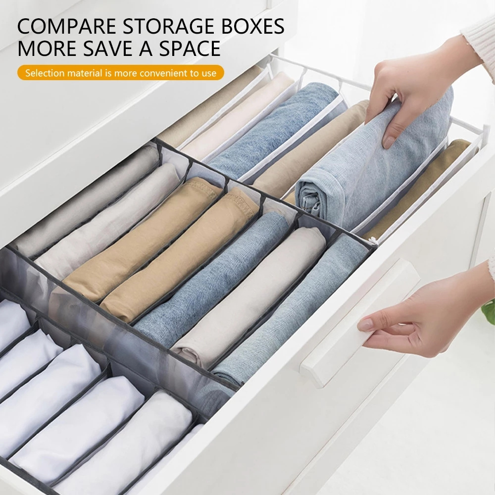 Jeans Clothes Divider Storage Box Closet Drawer Thick Pants Sweater Underwear Sock Mesh Separation Boxs Can Washed Organizer Bag