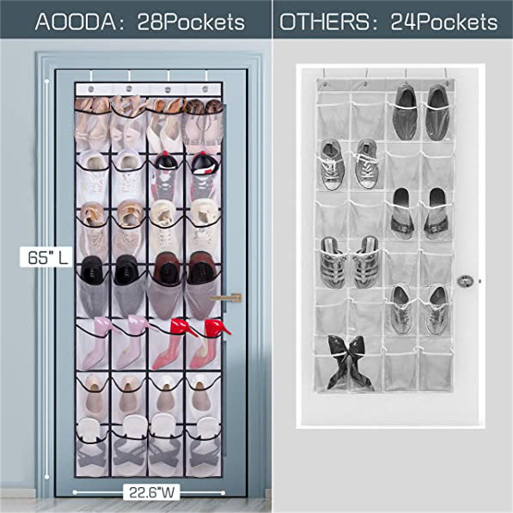 28 Large Mesh Pockets Over The Door Shoe Rack, Hanging Shoe Organizer for Closet Hanging Shoe Rack Holder Hanger, White