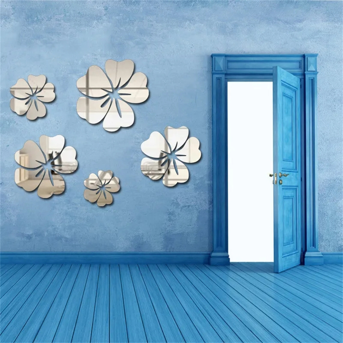 5PCS /SET  Simplicity Hibiscus Flower Petal Mirror Wall Sticker Acrylic Stickers for Living Room Background Wall Home Decor