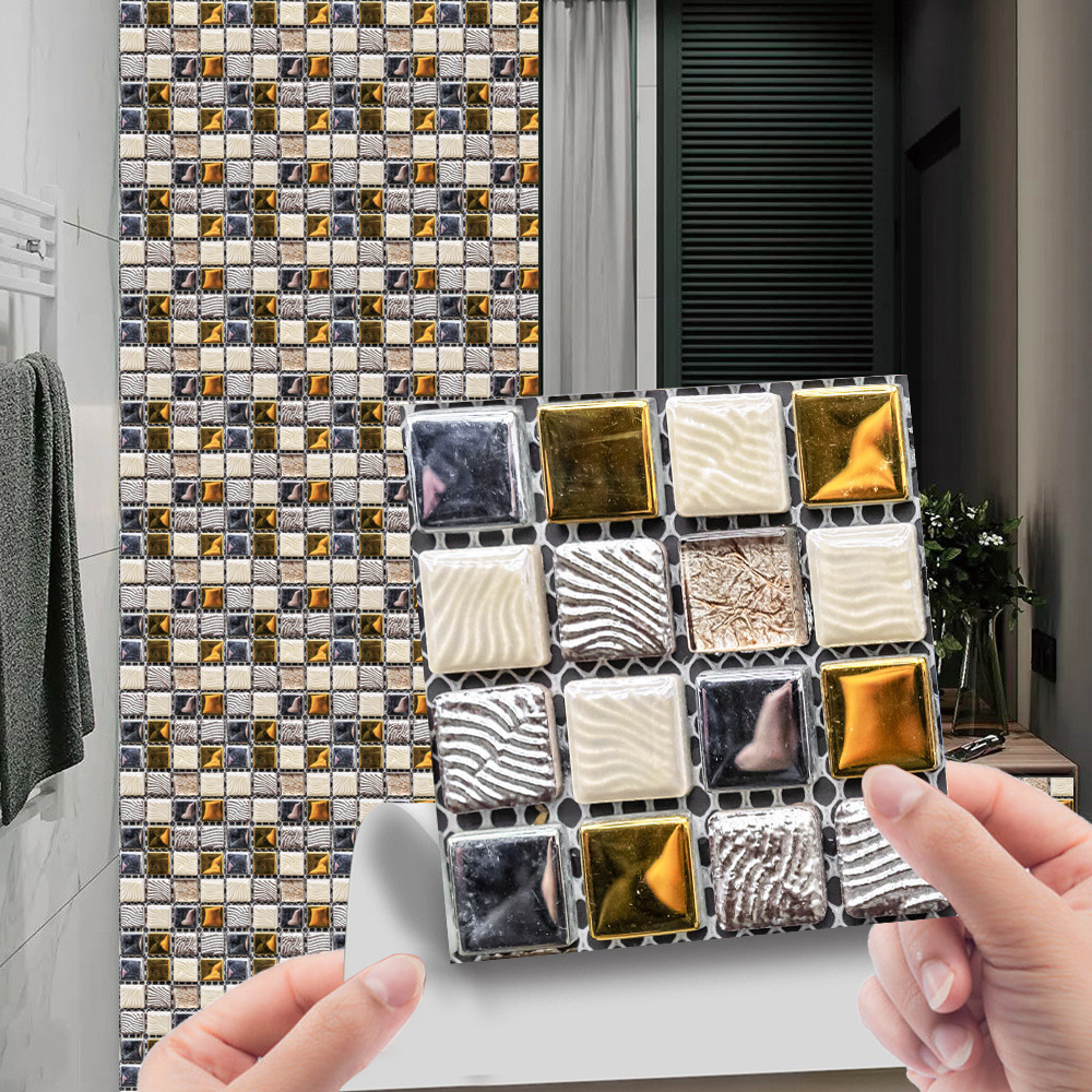 10pcs 10*10 Cm Tile Sticker Self Adhesive Waterproof Tile Wallpaper Crystal Wall Mosaic Sticker Kitchen Bathroom Sink Decoration