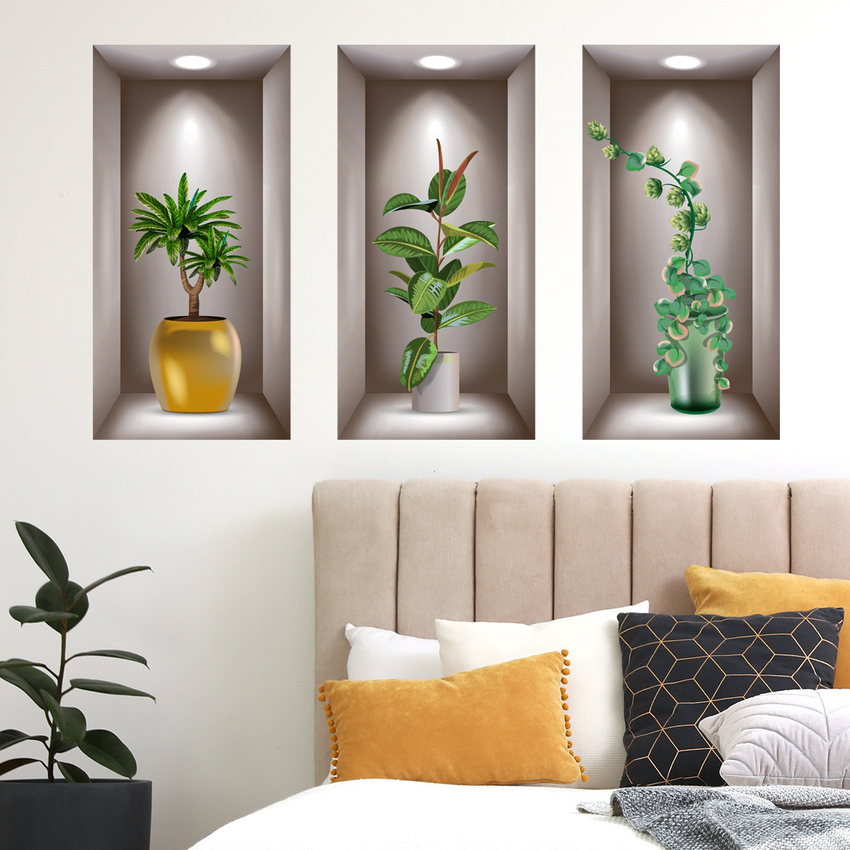 Potted Plant Illustration Decoration Sticker Wall Decals Self-Adhesive Pvc Living Room Wall Sticker Plant Flowers Wall Sticker