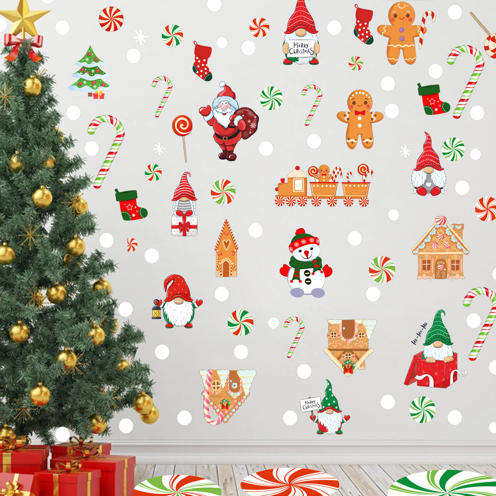 Cartoon Christmas Candy Wall Stickers For Kids Child's Room Floor Home Decoration Wallpaper Art Glass Window New Year Sticker