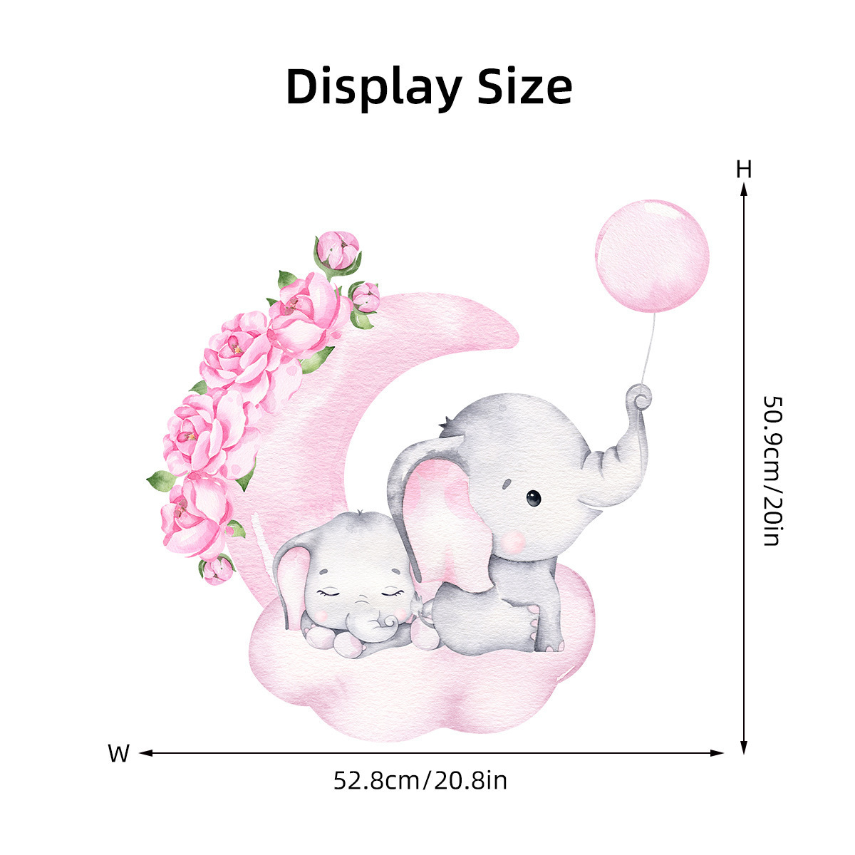 Baby Girl Elephant Sleeping Moon Wall Stickers for Kids Room Baby Nursery Room Decoration Wall Decals Home Decor Cartoon Animal