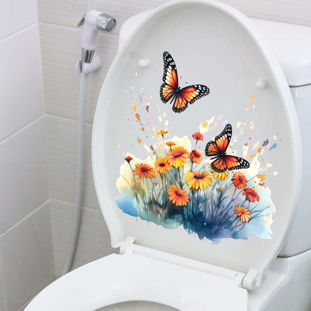 Plant Flower Butterfly Wall Sticker Bathroom Toilet Decor Living Room Cabinet Home Decoration Decals Beautify Self Adhesive Mura