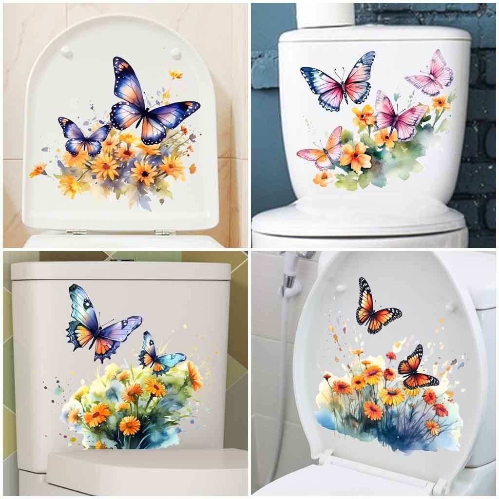 Plant Flower Butterfly Wall Sticker Bathroom Toilet Decor Living Room Cabinet Home Decoration Decals Beautify Self Adhesive Mura