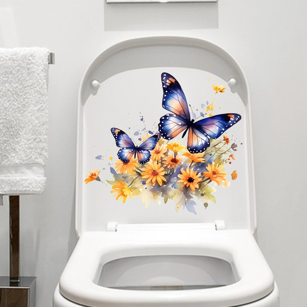 Plant Flower Butterfly Wall Sticker Bathroom Toilet Decor Living Room Cabinet Home Decoration Decals Beautify Self Adhesive Mura