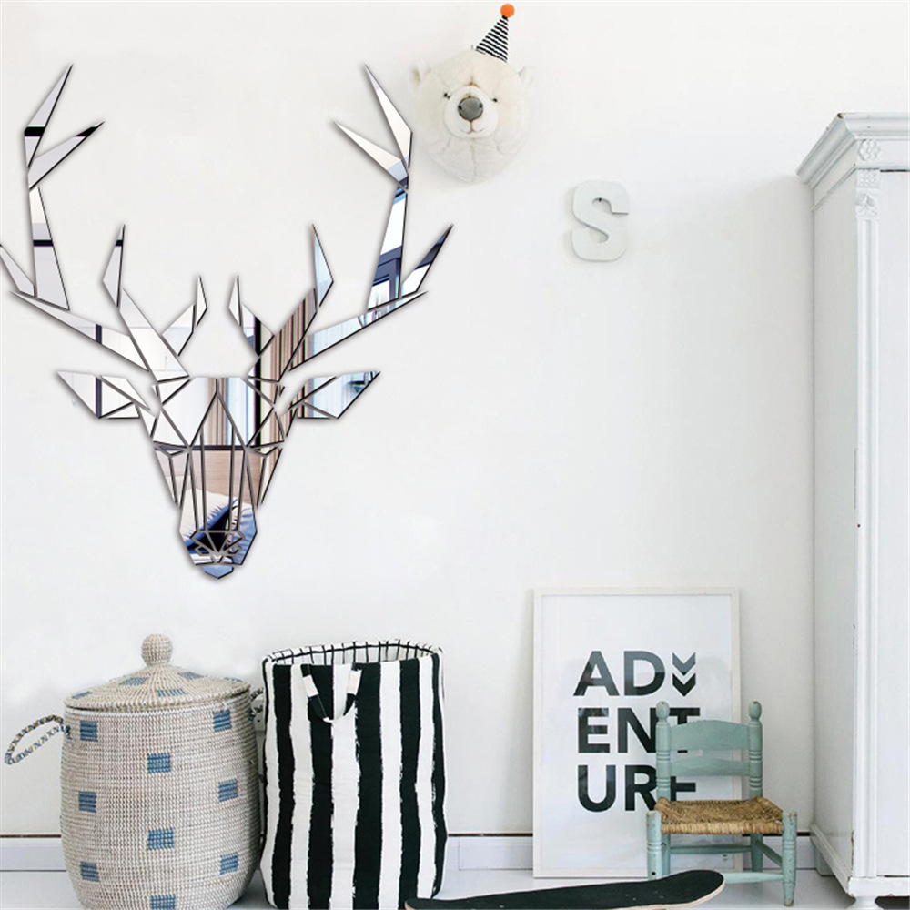 3D Deer Head Mirror Wall Sticker DIY Multiple Sizes Acrylic Mirror Stickers Mural Removable Art Decal Living Room Bedroom Decor