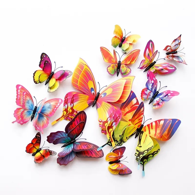 12Pcs Double Layer Butterfly Decoration Magnet Butterflies 3D Wall Sticker For Wedding  Fridge Decals Home Room Decor