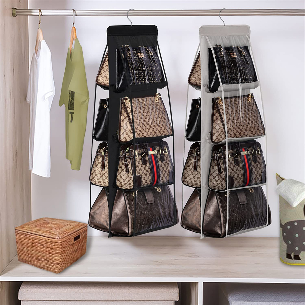 8 Pockets Hanging Closet Organizer Clear Foldable Handbag Purse Storage Bag Bags Home Storage Organization