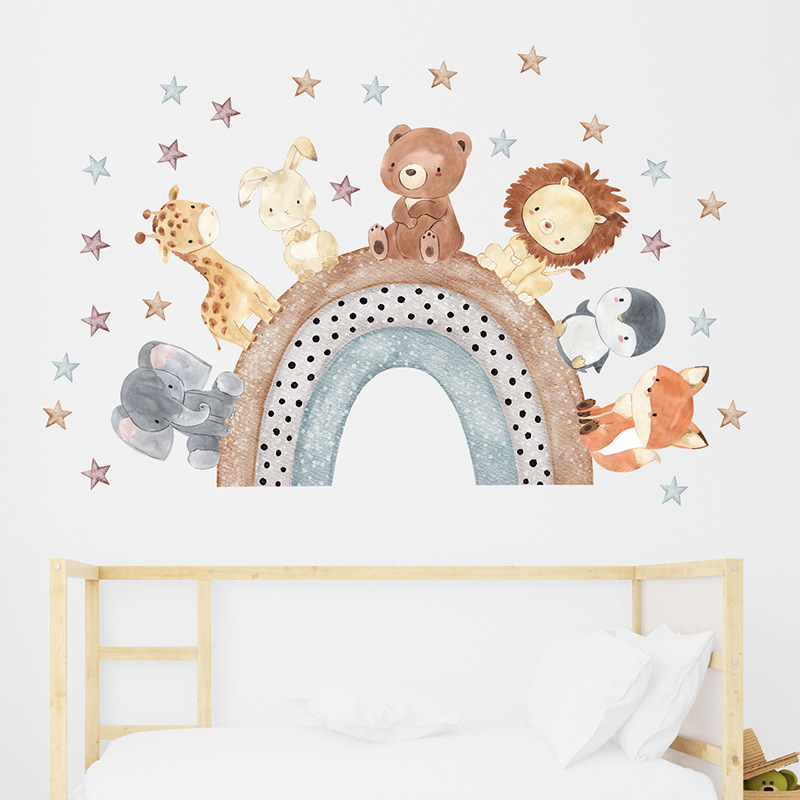 Cartoon Animal Wall Stickers Wall Decals for Kids Room Decoration Elephant Lion Giraffe Wall Stickers for Baby Room Home Decor