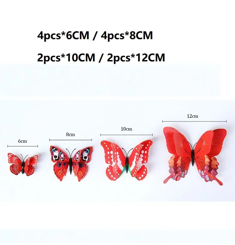 12Pcs Double Layer Butterfly Decoration Magnet Butterflies 3D Wall Sticker For Wedding  Fridge Decals Home Room Decor