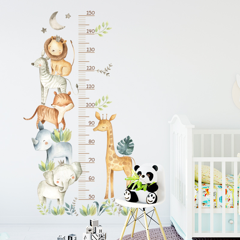 Large African Animals Height Measure Wall Stickers for Kids Boys Baby Room Decoration Cute Elephant Giraffe Wall Decals Nursery