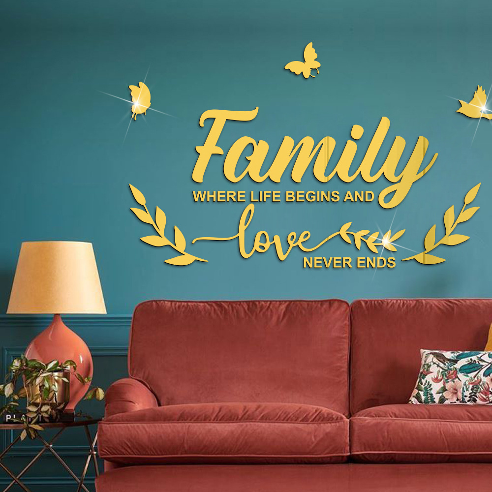 3D Wall Sticker Home Decor Family Butterfly Branch Combination Acrylic Mirror Sticker Mirror Wall Sticker Living Room Decor