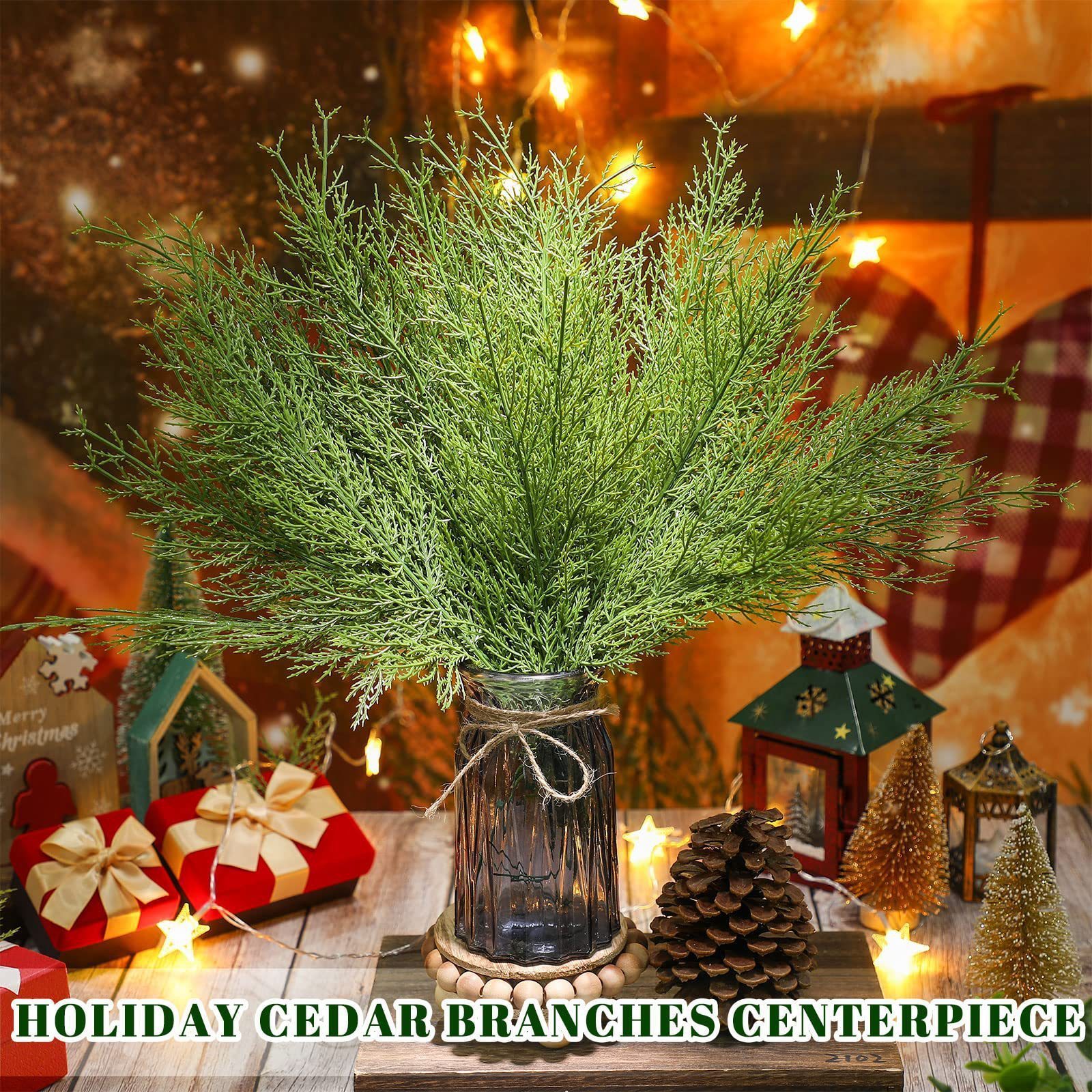 1pc Artificial Cedar Pine Cypress Branches And Leaves Green Pine Tree Christmas Decor Wedding Supplies Yard Garden Decor