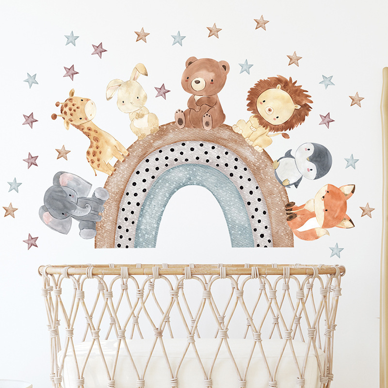 Cartoon Animal Wall Stickers Wall Decals for Kids Room Decoration Elephant Lion Giraffe Wall Stickers for Baby Room Home Decor