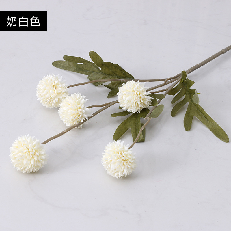 Factory 5 Head Silk Dandelion Flower Ball Chrysanthemum Artificial Flowers Long Branch For Home Wedding Decorations Fake Flower