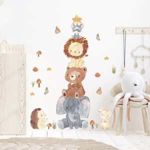 Watercolor Forest Animals Bear Deer Wall Stickers for Kids Rooms Nursery Wall Decals Boys Room Decoration Cartoon Animals Mural