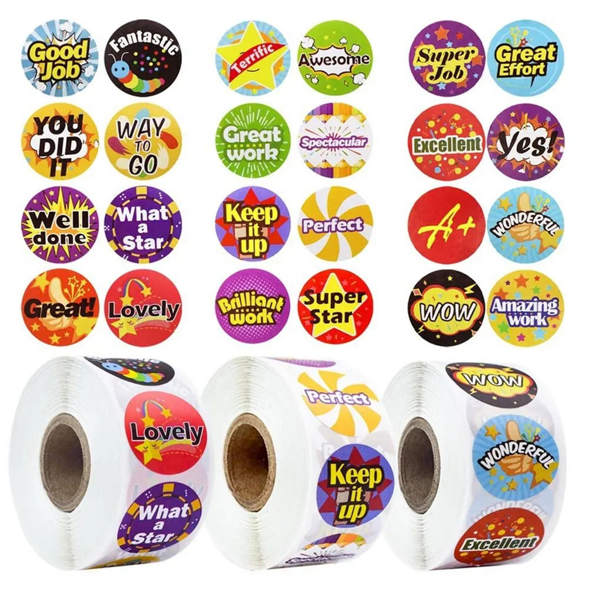 500 PCS/Roll Teacher Reward Motivational Stickers Kids Incentive Sticker For Children Students Classroom Labor Logo 24 Designs