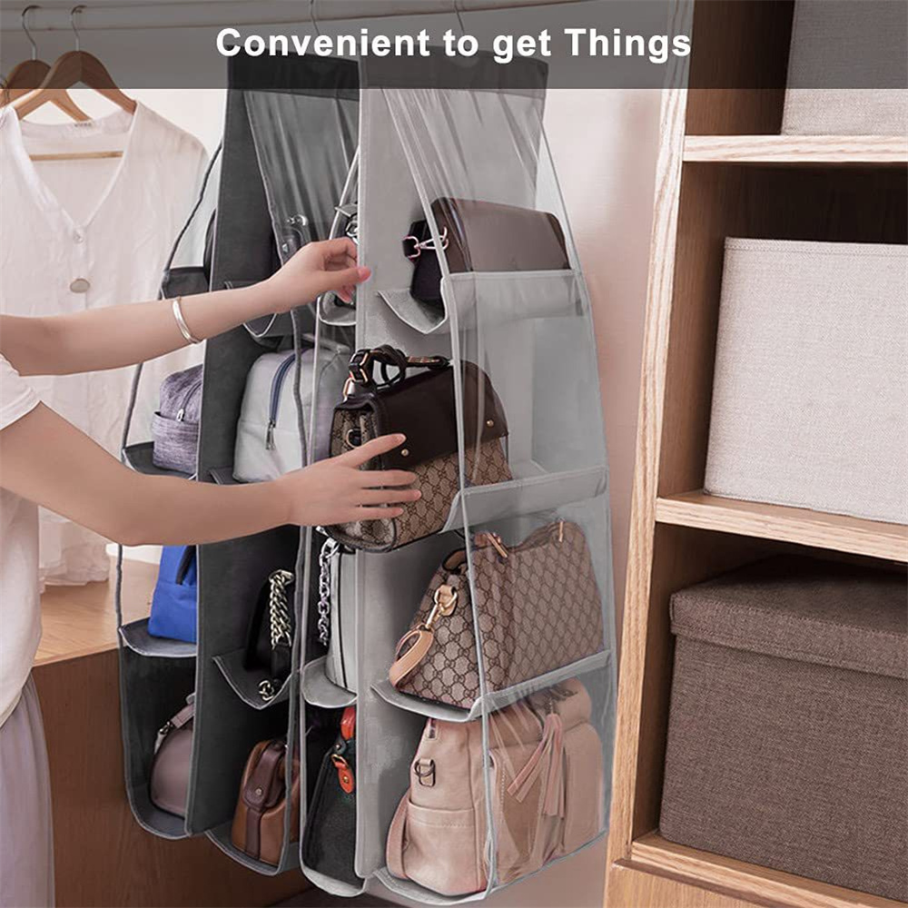 8 Pockets Hanging Closet Organizer Clear Foldable Handbag Purse Storage Bag Bags Home Storage Organization