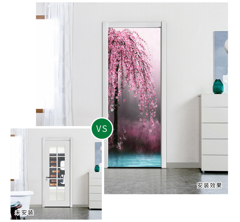 PVC Wallpaper 3D Door Sticker Natural Scenery Poster Kitchen Bedroom Home Design Decor Mural Self Stick DIY Wall Decals 2pcs/set