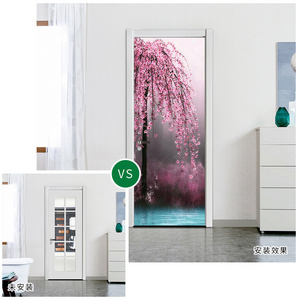 PVC Wallpaper 3D Door Sticker Natural Scenery Poster Kitchen Bedroom Home Design Decor Mural Self Stick DIY Wall Decals 2pcs/set