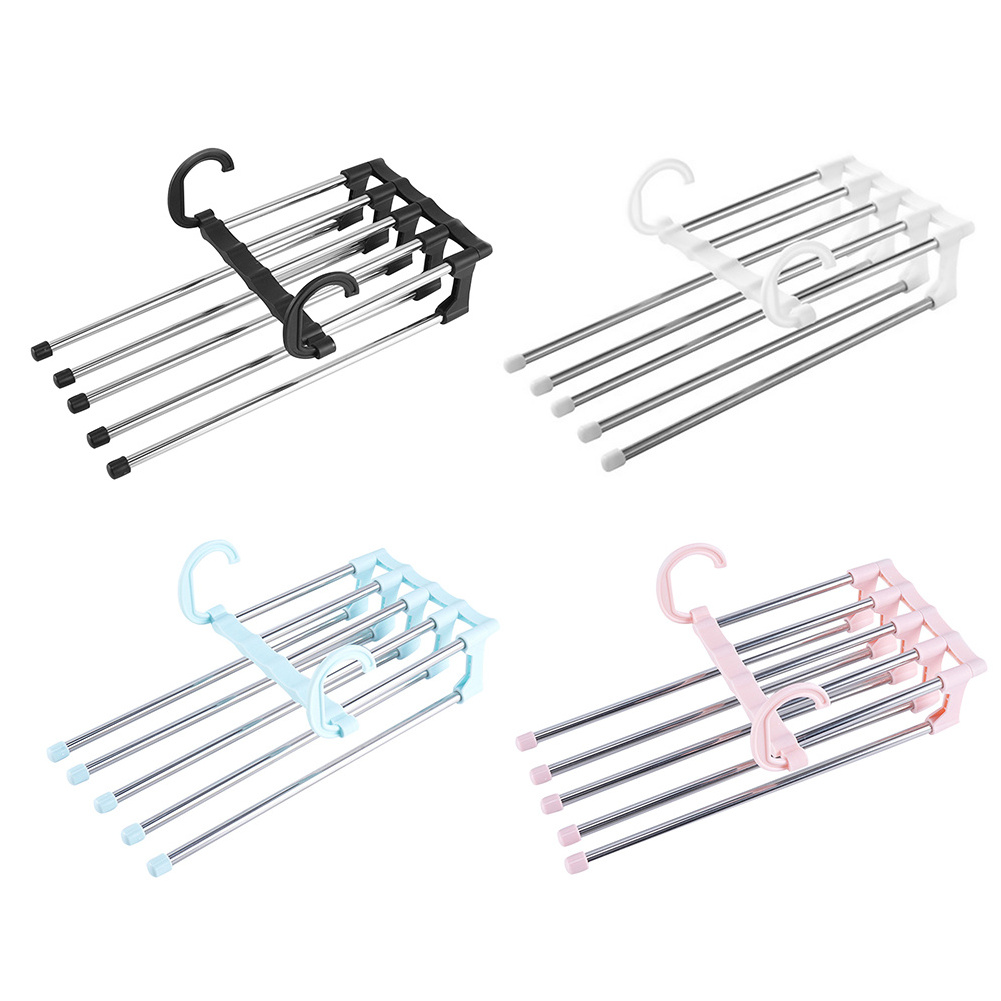 5 in 1 Multifunction Pant Rack towel Shelves Closet Organizer Stainless Steel Wardrobe Adjustable Magic Trouser Hangers