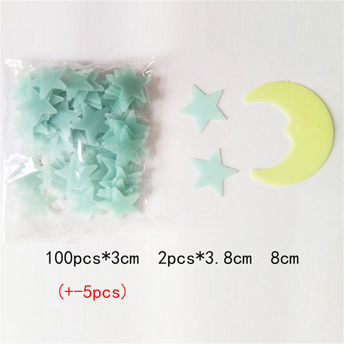 100pcs Nightlight Dark Blue Star Yellow Moon Set Wall Sticker Plastic Star Fluorescent Sticker Children's Room Home Decoration