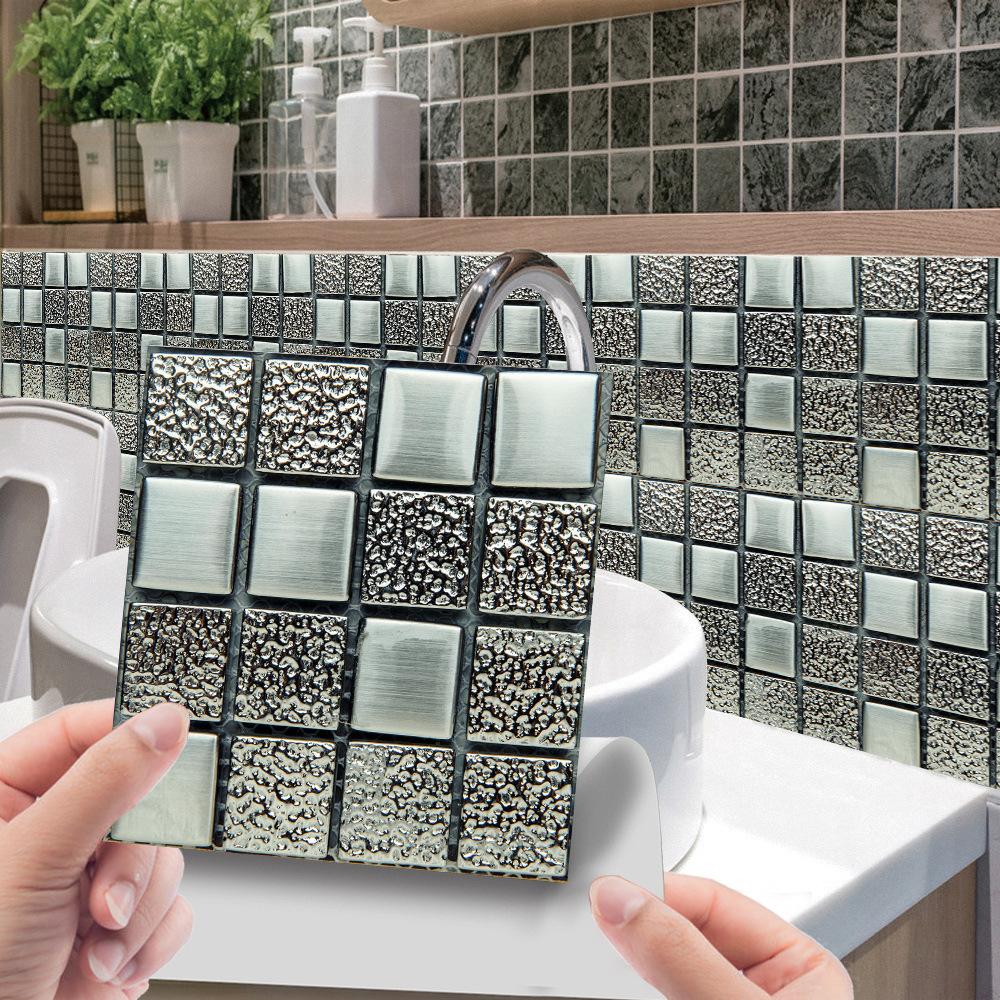 10Pcs/Set 3D Mosaic Tiles Wall Sticker Bathroom Kitchen Self -Adhesive Anti Oil Waterproof Wall Stickers Decoration Art Mural