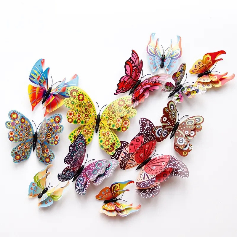 12Pcs Double Layer Butterfly Decoration Magnet Butterflies 3D Wall Sticker For Wedding  Fridge Decals Home Room Decor