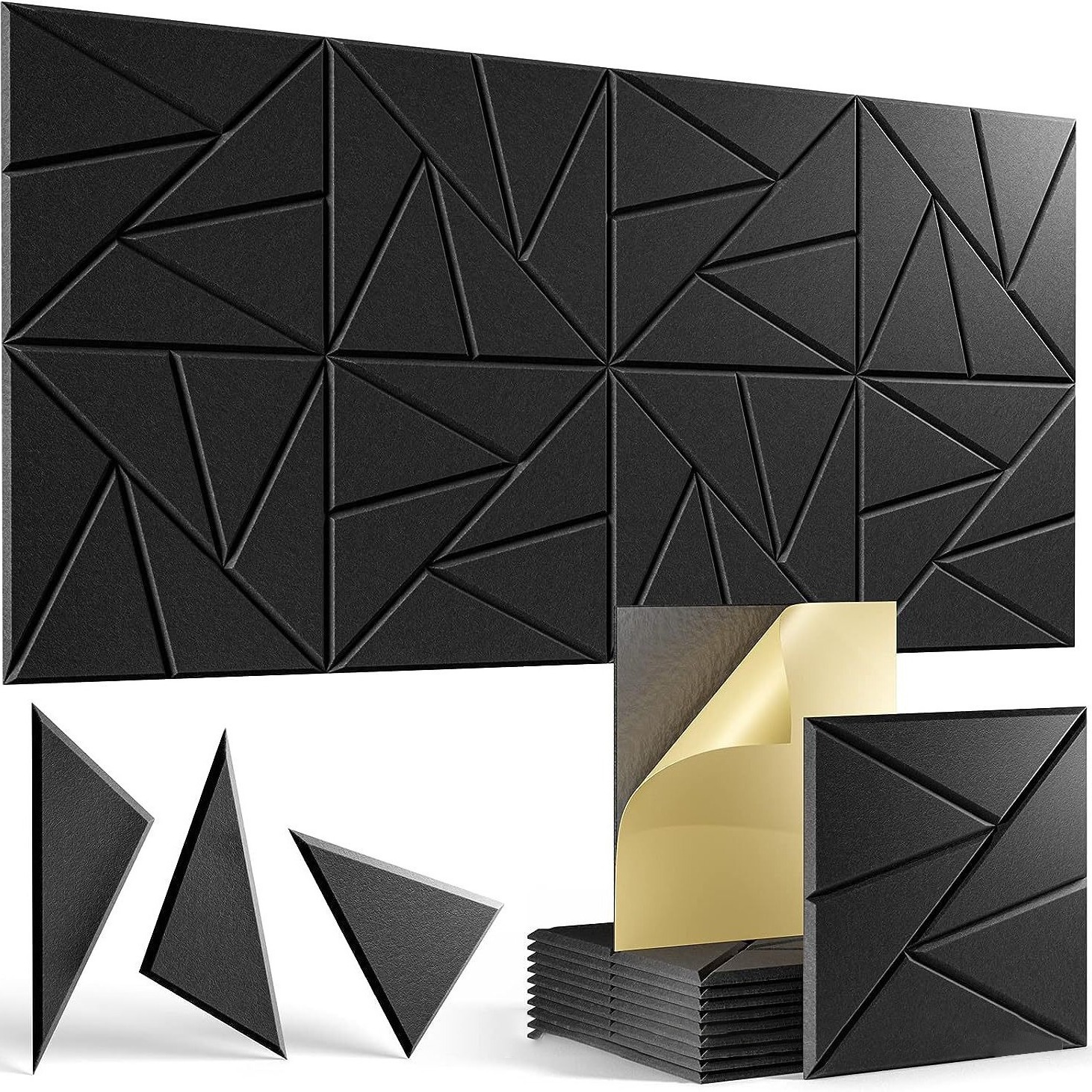 12 Pack Polyester Acoustic Panels Sound Proof Foam Panels Sound Proof Padding High Density Black Sound Panel Wall Decoration