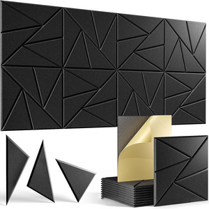 12 Pack Polyester Acoustic Panels Sound Proof Foam Panels Sound Proof Padding High Density Black Sound Panel Wall Decoration