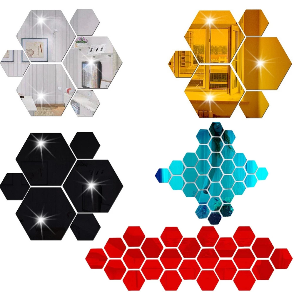 6 Pcs/Set XXL Hexagon Mirror Wall Stickers 3D Acrylic Mirrored Decorative Sticker Waterproof Home Decor custom stickers