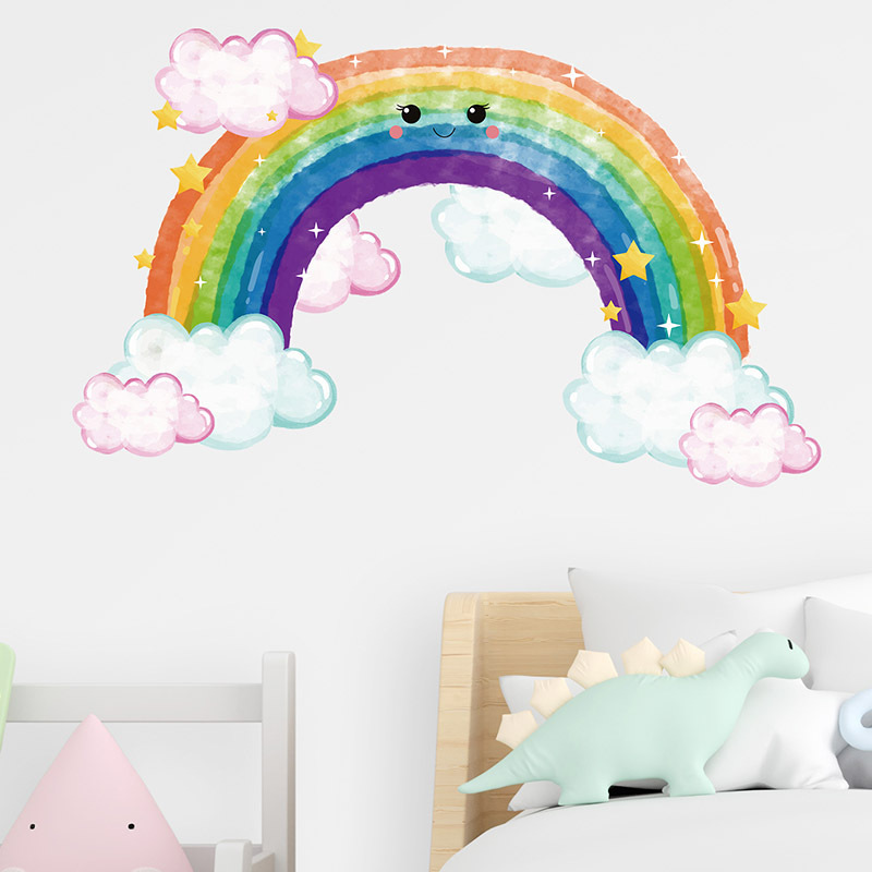 Cartoon Pastel Rainbow Clouds Custom Name Wall Decal Girl Nursery Removable Vinyl Wall Sticker Kids Bedroom Home Decor Gifts